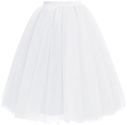 Facent Women Adults Midi Tutu Tulle Skirt Underskirt Petticoat Ballet Dance Fancy Dress Costume White Plus Size