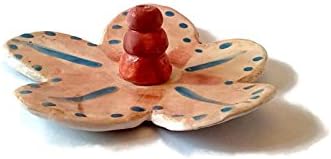 Flower ceramic incense holder for sticks, flower bowl, maroon and blue hand painted bowl