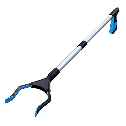 Scoolr Handy Reacher Grabber, 32" Folding Litter Picker Long Arm Rotating Gripper Trash Pick Up Reaching Aid for Wheelchair and Disabled (Blue)