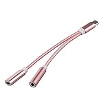 Länge: 13 cm Janly 2-in-1-Typ-C-zu-3,5-mm-Audio-Jack-Ladegerät-Adapter Kopfhörer-Kabel für Samsung S9 Nylon-Crossover-Leitung vom Typ c (Rosa)