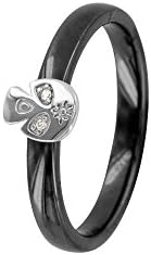 jouailla – Black Ceramic Ring with Skull Design – Silver 925/1000 Silver and Cubic Zirconia