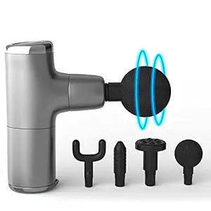 Lifelong Wireless LLGM45 Powerful Gun Massager with 4 Heads|Deep Tissue Percussion Muscle Massager for Pain Relief & Recovery|Portable Handheld Electric Fascial Gun Massager (1 Year Warranty, Silver)