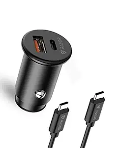 RAEGR Rapid Link 400 USB+C Type Car Charger 38W [20W PD & 18W] QC 3.0 Dual Port Fast Car Adapter for iPhone 13 Mini/iPhone 13/13 Pro / 13 Pro Max/iPhone 12 Series (QC + PD) - Black