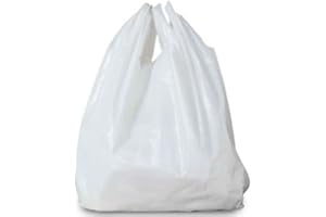 STERLING BARGAINS Strong White 'Vest' Style Plastic Carrier Bags | 100% Recyclable 18 Mu | Eco Friendly - 11'' x 17'' x 21" (100)