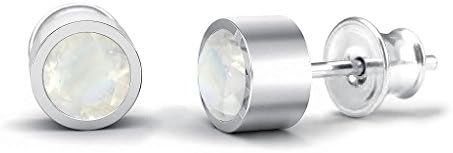 Natural Moonstone Gemstone Stud Earrings 3g 925 Sterling Silver 15mm