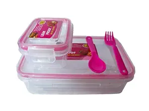 RARE-ZONE Premium Quality Leakproof Lunch Box (900ml+125ml) Containers with 2 Folk Spoon, 2 Containers Lunch Box