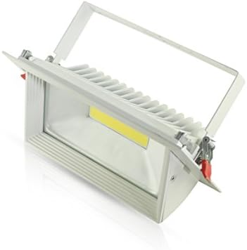 30 Watt COB Rectangular White Die Cast Aluminium Mains 240V Commercial Recessed Tilt Downlight Spot Ceiling Retail Shop Display Downlighter Floodlight Adjustable Head 40° Angle COB Light Fitting 4000k