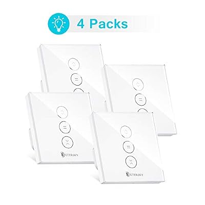 Etersky Interrupteur Volet Roulant Connecté, Etersky Commutateur WiFi Volet Roulant Stores Compatible avec Alexa, Google Home et IFTTT, Interrupteur Tactile Peut Éteindre la LED, Timer et Partager (4 Packs)