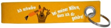 House of Emotions Key Fob 100 % Wool Felt Printed with the Words "Ich schwöre bei meiner Möhre, dass ich dir gehöre!" ("I swear by my carrot that I belong to you!") Yellow [German Language]