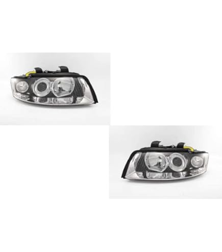 Phares Avant Noirs Avec Tube LED Pour Audi A4 B7 / 8H - Noir, Lumière Blanc-bleuté - Paire Complète