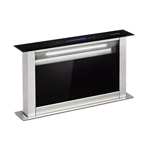 Klarstein Royal Flush Eco - Hotte aspirante, Disparaît dans le plan de travail, Bande LED, Eclaire la surface de cuisson, Panneau de commande confortable, 60 cm, 458 m³/h, Noir
