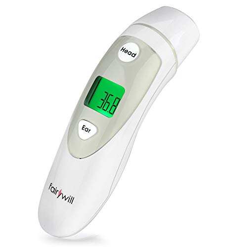 Fairywill Thermomètre auriculaire thermomètre frontal pour bébés, enfants et adultes, 4 en 1 thermomètre numérique de précision professionnel avec alarme de fièvre Temps de mesure 1 seconde