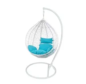 Airwing Single Seater Heavy Iron Hanging Egg Swing Lounge Chair with Tufted Soft Deep Cushion Backyard Relax for Indoor, Outdoor, Balcony, Deck, Patio, Home & Garden (White Blue)