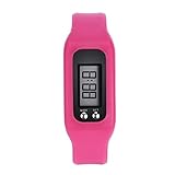 MIMOO Mode Bracklet Damenschmuck Heiße Digitaluhr, Digital LCD Schrittzähler Laufen Schrittgegend Counter Watch Armband Herren Armbanduhr (Farbe : Hot Pink)