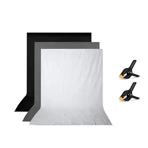 HIFFIN 8x12 ft Black|White|Gray Screen, Photography Backdrop Background with 2 Clip, Chromakey Panel for Photo Backdrop Video Studio, Muslin Background Screen
