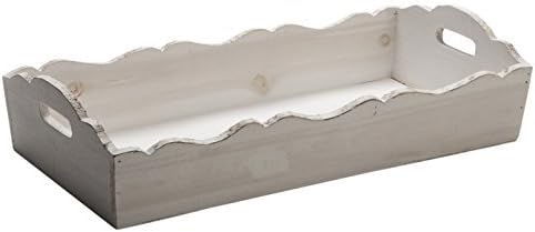 chiccie Vintage Wooden Tray with Wave Edge White - candle plate saucer decorative dish Dish White - White, Maße: (BxTxH) ca. 40cm x 20cm x 9cm