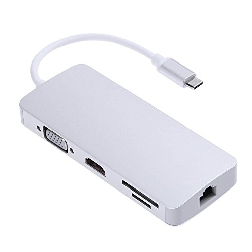 Hillrong Type-C HUB USB-C to USB3.0 HDMI VGA Card Reader RJ45 PD Adapter for MacBook