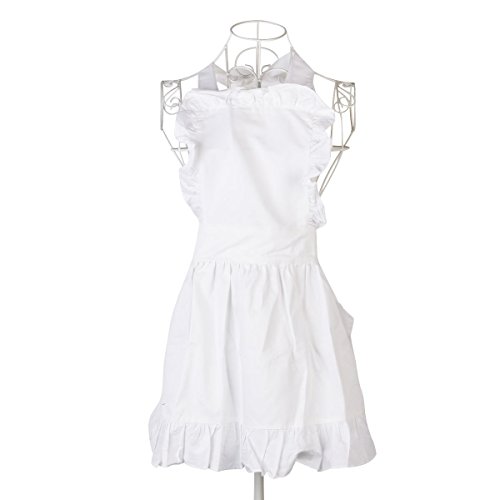 Tinksky Niedliche Schürzen für Mädchen Jahrgang Kellnerin Schürze Frauen kochen Schürze (weiß) - 2