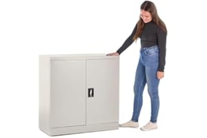 MMT FURNITURE DESIGNS LTD MMT Furniture Steel Storage Cabinet - 2 Door Lockable Filing Cabinet - Metal Storage Cupboard for Home, Office Documents, Files, Kitchen, Pantry, Utility & Garage - Grey, Small