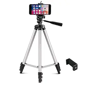 Prolet Adjustable Portable & Foldable Aluminium Tripod Stand Smartphones Mobile Clip and Camera Universal Phone Holder with Carrying Bag- ( Size- 43 Inch)