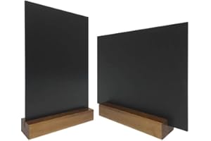 INTERFACE-PLV Porte menu de table en bois couleur chêne dimensions 15 x 3,6 x 2,3 cm avec ardoise A5 - Lot de 2