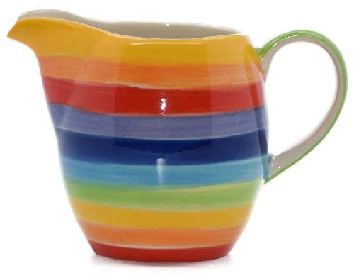 Giverny Gifts Jarra de cerámica para leche, con aros de arcoíris de colores, amarillo, rojo, azul