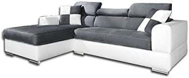 Meubles Line Neto Canap&eacute; d'Angle 4 Places Simili-Cuir Gris/Blanc 260 x 165 x 87 cm