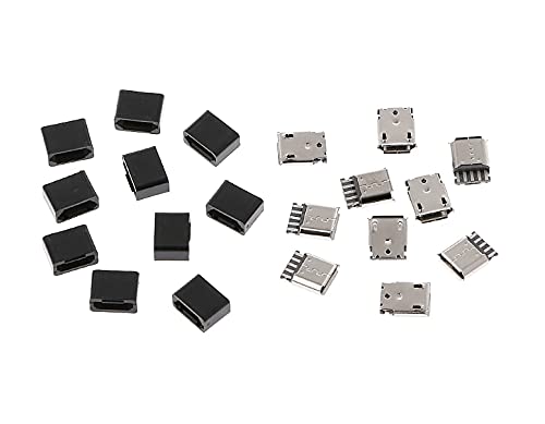 CentIoT - 10pcs Type B Micro USB FEMALE USB 2.0 - 5 Pin Socket Connector - With Plastic Cover - DIY Kit (BLACK FEMALE)