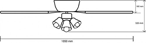 Pepeo Deckenventilator mit Licht Kisa, extra flach, Gehäuse Messing Antik, Flügel Mahagoni oder Eiche, 105 cm - 3