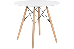 Mobelcenter, Mesa Redonda Tower Wood, Acabado Color Blanco con Patas en Color Haya, Medida: 80 cm de diámetro y 72 cm de Alto (0866)