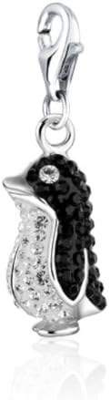 Penguin Clip Charm.925 Sterling Silver clip on Charm for Charm Bracelets with Swarovski Crystal Elements