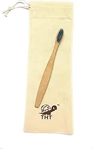 The Happy Turtle Bamboo Toothbrush with Soft Nylon Bristles for Kids (Pack of 1) with FREE Cotton Storage Pouch: Plastic-Free Packaging, Natural Bamboo Handle, Made in India, Eco-friendly Toothbrush