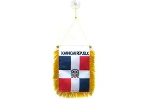 AZ FLAG - Fanion République Dominicaine Pour Décoration Voiture Avec Ventouse et Franges Dorées - Mini Drapeau Dominicain - 13x10 cm
