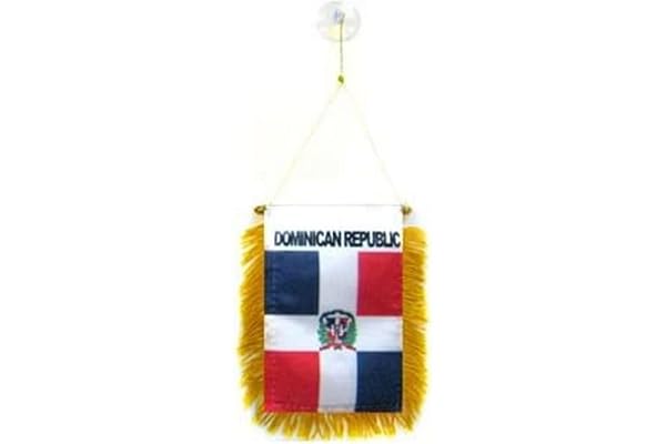 AZ FLAG - Fanion République Dominicaine Pour Décoration Voiture Avec Ventouse et Franges Dorées - Mini Drapeau Dominicain - 13x10 cm