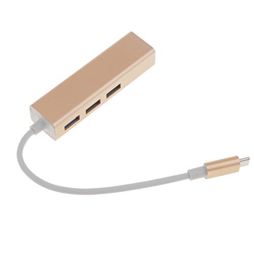 MagiDeal USB Typ C 3.1 zu RJ45 USB 3.0 HUB Adapter mit 3 Buchse Adapter für PC – Gold - 7