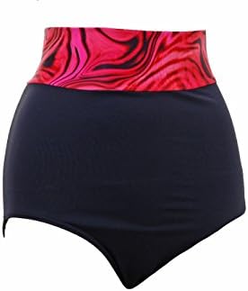 POLEDANCEgear Higher Cut Pole Dancing Nix. Black Meryl With a Wide Waistband In Red Animal Printed Lycra(Bot#3)