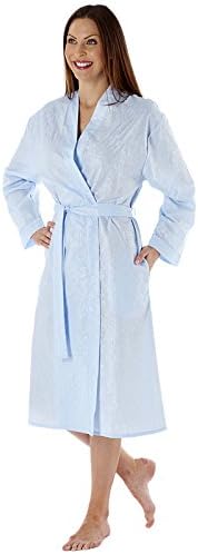 Ladies Seersucker DWrapover Dressing Gown. Pink or Blue. Sizes 10/12 14/16 18/20 22/24 (10/12, BLUE)