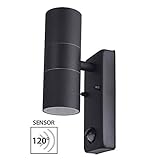 2x GU10 Fassung Außenleuchte Außenlampe Edelstahl Schwarz Wandleuchte mit Bewegungsmelder 109E Eingangsleuchte Lampe