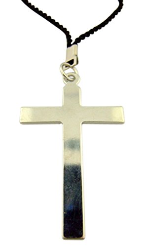 WJHSilver Toned Base Plain Latin Pectoral Cross on Cord Chain, 2 1/2 Inch by WJH