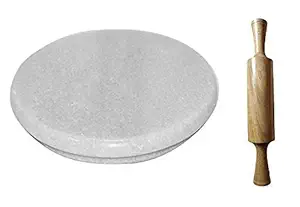 MAMTA CREATIONS White Marble Chakla and Marble Roti Roller|Chakla Belan|Rolling Pin Board|Roti Maker|Phulka Maker|Chapati Maker chakla for Home & Kitchen |Marble Belan|-Pack of 2 (Marble Chakla+Belan)