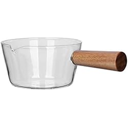 Casserole à lait en verre borosilicate - Pot à aliments pour bébés, 400 ml / 600 ml, bol à salade de fruits transparent avec poignées en bois