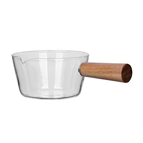 Casserole à lait en verre borosilicate - Pot à aliments pour bébés, 400 ml / 600 ml, bol à salade de fruits transparent avec poignées en bois
