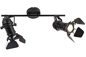 Qazqa Foco industrial negro 2-luces viseras - MOVIE Acero inoxidable Redonda/Alargada Adecuado para LED Max. 2 x 50 Watt