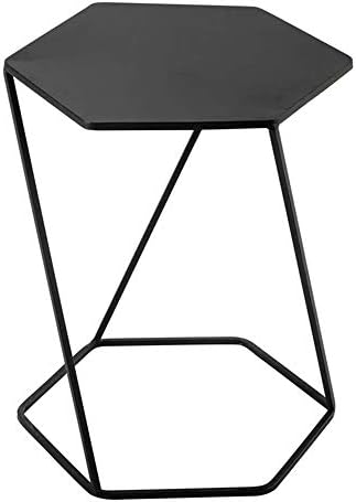LXZ#Homegift Coffee Table Simple Wrought Iron Table Geometric Hexagonal Art Side Table Removable Black Coffee Table Living Room Bedroom, H55cm