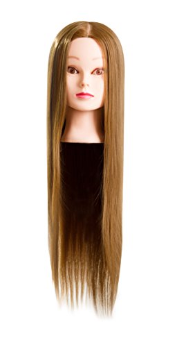 Goodofferplace 24-26 Inch Hairdressing 100% Professional Protein Synthetic Fiber Hair Female Training Head Cosmetology Mannequin Head Brown Colour W/clamp for College Salon and Professional Hair Cutting Braiding Setting