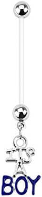 HYIdealism Belly Button Rings Silicone Bar for Pregnant women Boy Dangle Body Piercing Jewelry Blue