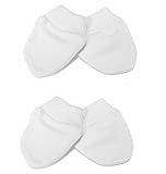 Newborn 2 Pairs of Scratch Mitts/Mittens - 100% Cotton WHITE