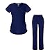 Produktbild Adar Universal Damen Scrub Set – Mock Wrap Scrub Top und Straight Leg Scrub Pants - blau - Klein