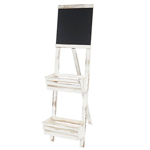 Pflanzregal mit Tafel, Standregal Blumenständer, 117x34x58cm Shabby-Look Vintage ~ weiß - 2
