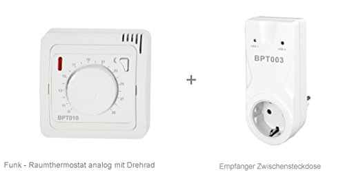 Preisvergleich Produktbild Set - Funk - Raumthermostat analog mit Drehrad plus Funk - Empfänger Zwischensteckdose